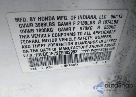 2014 Acura Ilx 2.0L z USA, uszkodzony, nr VIN 19VDE1F72EE002952